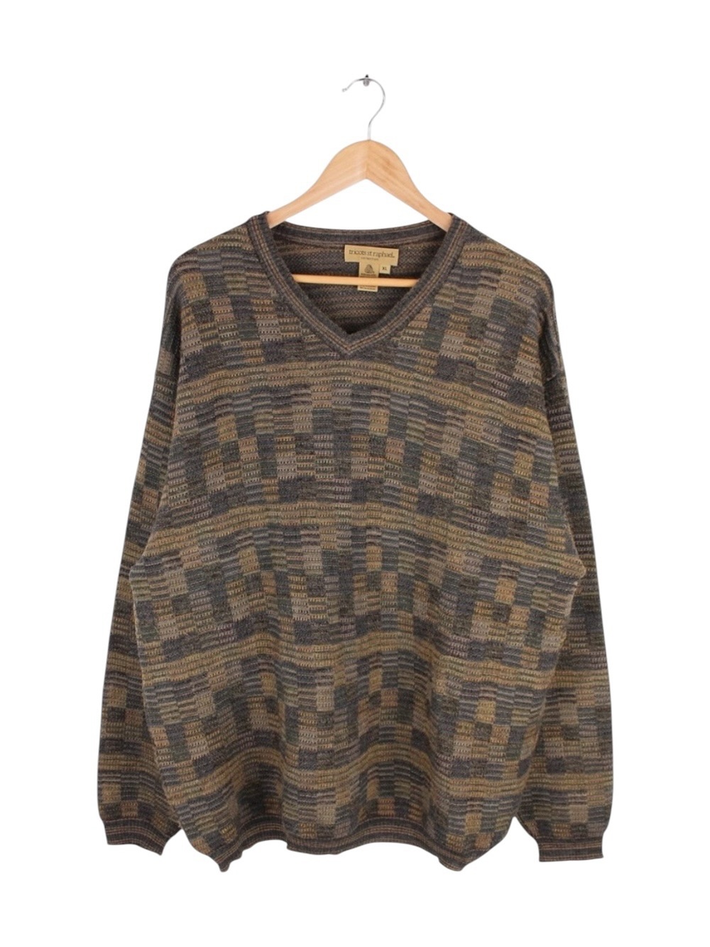 Vintage Tricots St Raphael V Neck Sweater Wool Blend Textured Knit XL